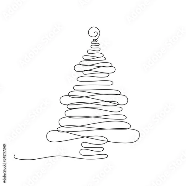 Fototapeta Continuous Line Christmas Tree Vector Icon, Happy Xmas Monoline Spruce, New Year Pines Holiday Silhouettes