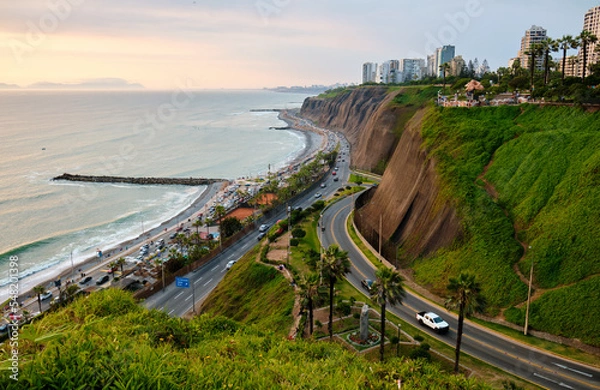 Fototapeta Lima, Peru. Highway by the ocean.