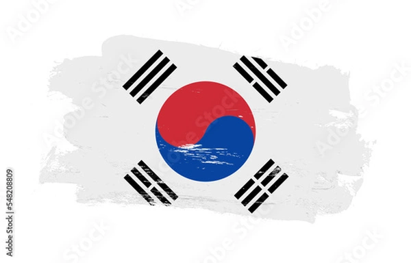 Fototapeta Stroke brush painted distressed flag of south korea on white background