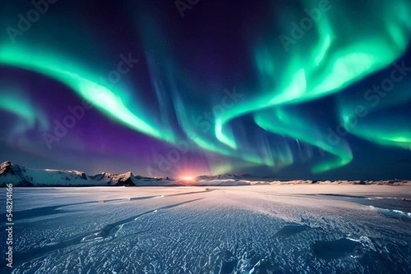 Fototapeta Magical and mystical northern lights. Aurora Borealis. 