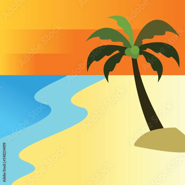 Obraz Tropical beach sunset vector illustration