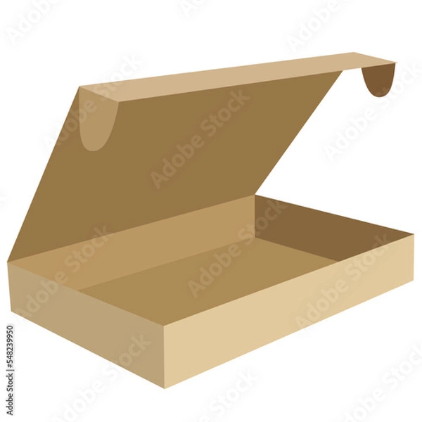 Fototapeta shallow rectangular box with a hinged lid that is open, isolated object on a white background, vector illustration,