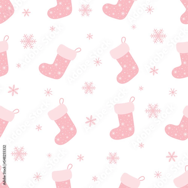 Fototapeta Seamless pattern Christmas stocking vector illustration