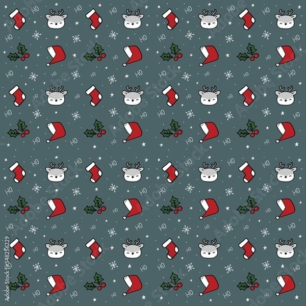 Obraz Christmas Seamless Pattern. Christmas Texture for Decoration With Green Background 