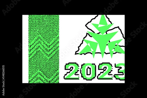 Obraz Creative concept of 2023 Happy New Year poster. Abstract christmas tree, knit pattern. Minimalistic trendy illustration for branding, banner, cover