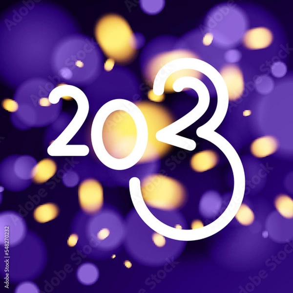 Fototapeta 2023 sign with yellow and purple bokeh lights.