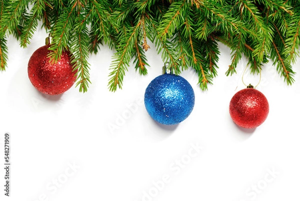 Fototapeta Baubles on fir branch