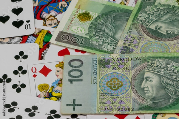 Obraz Karty do gry , na kartach banknoty.