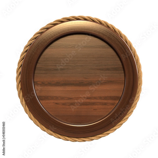 Obraz Wooden circular banner with rope around and no background