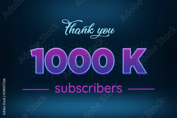 Obraz 1000 K subscribers celebration greeting banner with Purple Glowing Design