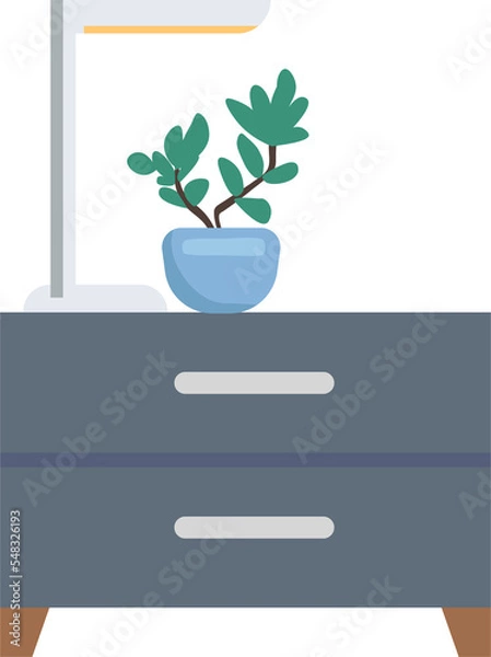 Fototapeta Contemporary cabinet with houseplant semi flat color  raster object. Full sized item on white. Bedroom furniture simple cartoon style illustration for web graphic design and animation