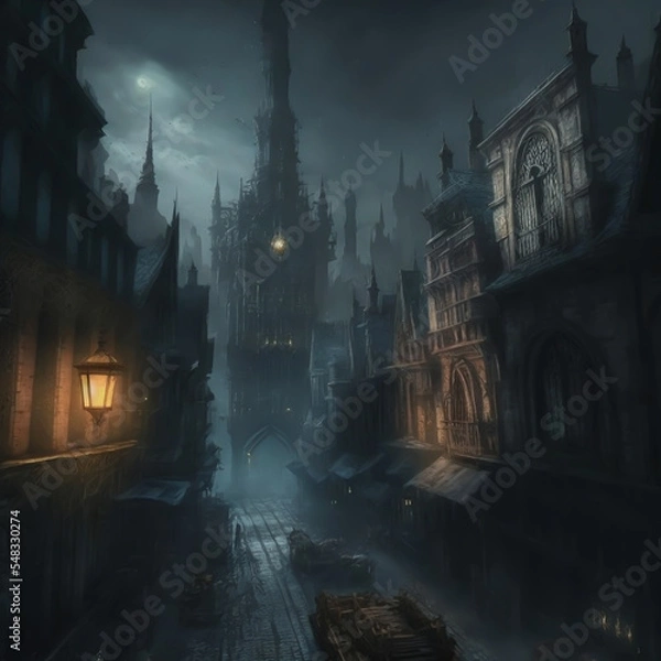 Obraz gothic victorian cityscape illustration