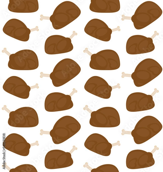 Fototapeta Vector seamless pattern of flat turkey isolated on white background