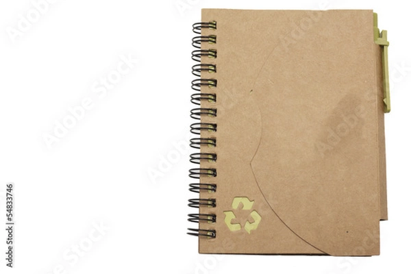 Obraz recycled paper notebook with Recycle logo and pen