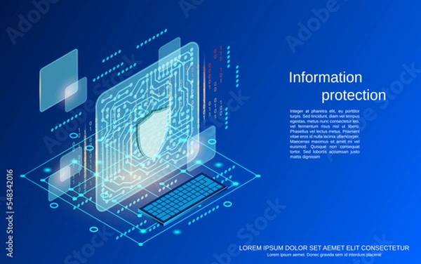 Obraz Information protection, computer security, data privacy flat 3d isometric vector concept illustration