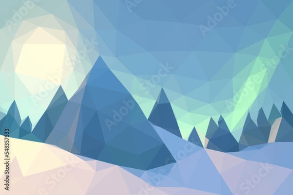 Fototapeta Polygonal geometric abstract digital mountain, vector colorful, flat landscape, travel background, mountains art, blue sky, creative backdrop