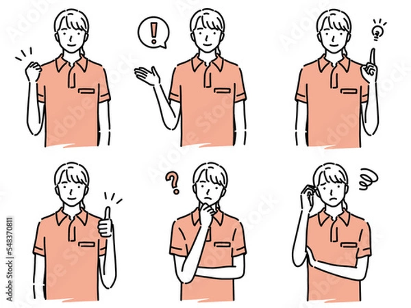 Fototapeta 女性ヘルパー　ポーズセット（アイコン付き）　一色