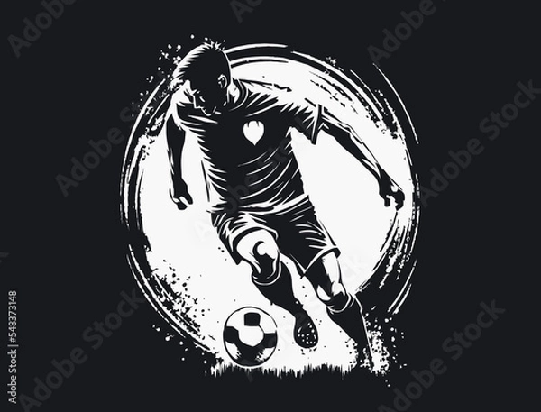 Obraz Soccer Player Kicking Ball Vector Illustration. Football Player Sketch Style Design.