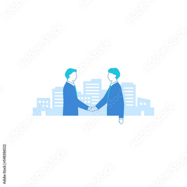 Obraz 握手をする会社員とビル背景