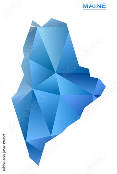 Fototapeta Vector polygonal Maine map. Vibrant geometric US state in low poly style. Amazing illustration for your infographics.