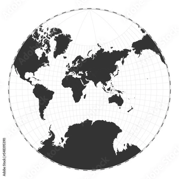 Fototapeta Vector world map. Lagrange conformal projection. Plan world geographical map with latitude/longitude lines. Centered to 60 degrees W longitude. Vector illustration.