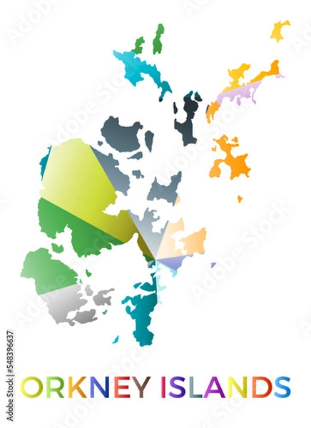 Fototapeta Bright colored Orkney Islands shape. Multicolor geometric style island logo. Modern trendy design. Attractive vector illustration.