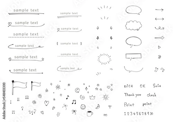 Fototapeta 手書き　装飾/吹き出し/見出し　セット