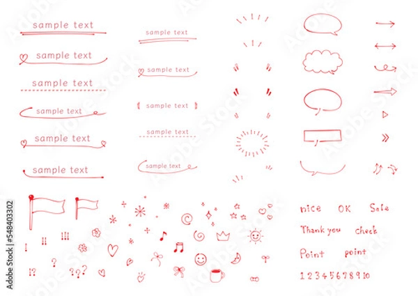 Fototapeta 手書き　装飾/吹き出し/見出し　セット