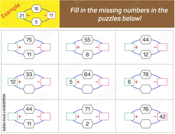 Fototapeta Mathematical operations. Math intelligence question, Addition subtraction and operation