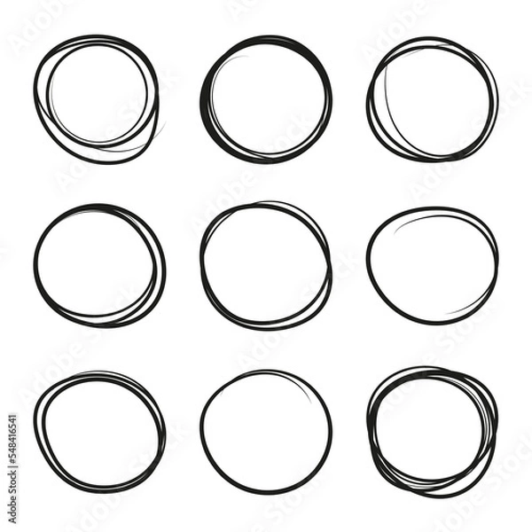 Fototapeta Set hand drawn ovals, felt-tip pen circles. Rough vector frame elements.