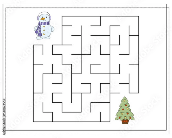 Fototapeta A puzzle game for kids, go through the maze. Cartoon Snowman