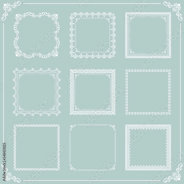 Obraz Vintage set of elements. White square elements for decoration and design frames, cards, menus, backgrounds and monograms. Classic patterns. Set of vintage patterns
