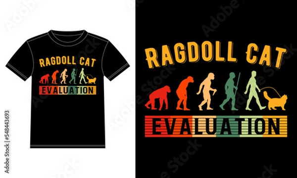 Fototapeta Ragdoll Cat Evaluation T-shirt Design template, Ragdoll Cat on Board, Car Window Sticker Vector for cat lovers, Black on white apparel design
