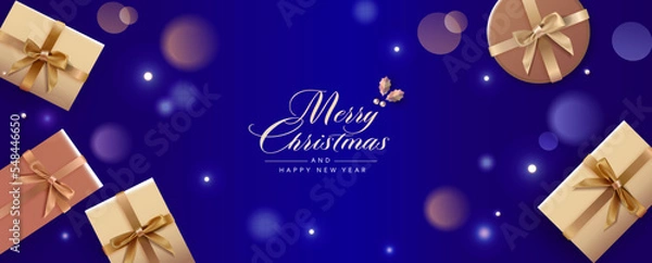 Fototapeta クリスマスと豪華なギフトのベクターイラスト背景　雪の結晶