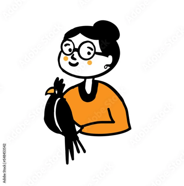 Obraz A sweet old lady with a parrot. Vector illustration