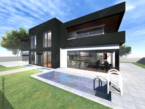 Fototapeta Villa mit Pool