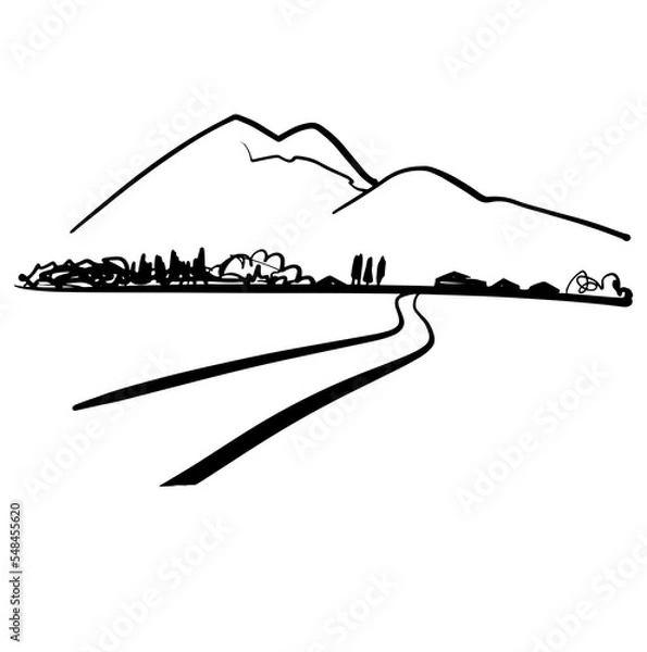 Obraz Winter mountain landscape. Ink sketch. Vector illustration