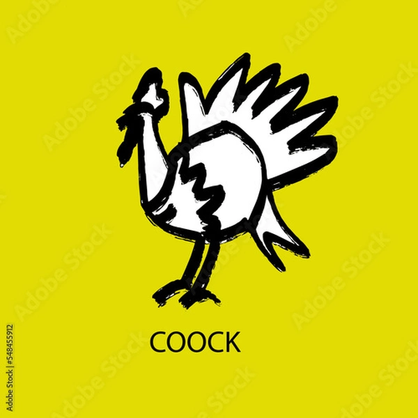 Obraz Cock. A sketch drawn by hand with a dry brush. Vector doodle illustration