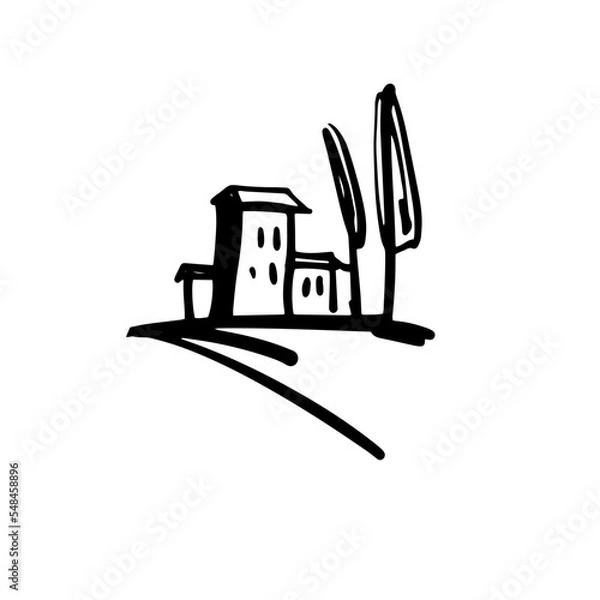 Obraz Stylized Tuscan landscape in a minimalist style. Sketch Hand-drawn vector doodle illustration