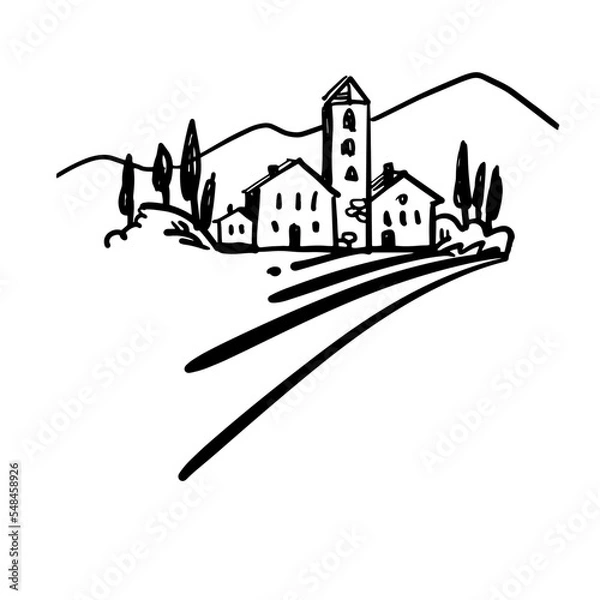 Obraz Italian landscape. A hand-drawn sketch in a minimalist style. Vector doodle illustration