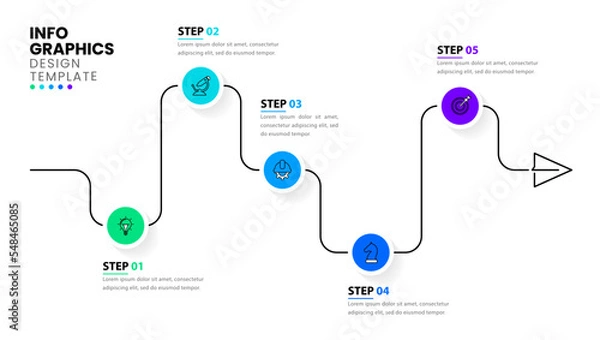 Fototapeta Infographic template. Timeline with paper plane and 5 steps