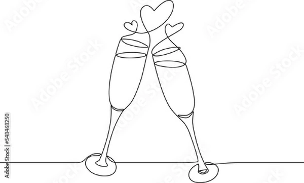 Fototapeta Two glasses of champagne continuous line
