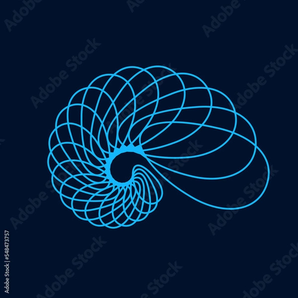 Fototapeta Spiral, swirl, shell logo.Twirl symbol isolated on dark fund.Fractal art lines icon.Structural design elements.Decorative, sacred geometry sign concept.Artistic style vector illustration.