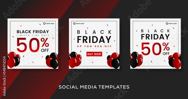 Fototapeta Black friday banner template flyer post. premium vector