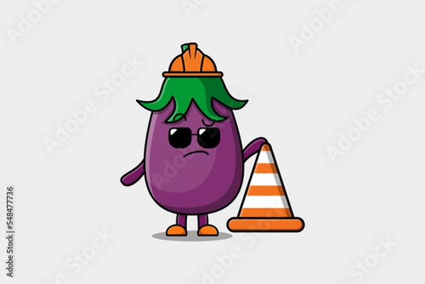 Obraz Construction worker Eggplant cute character mascot cartoon illustration