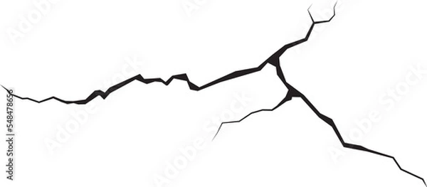 Fototapeta Surface crack and fissure in ground, concrete, crevices from disaster top view. Breaks on land surface from earthquake isolated on white background. Broken ground, wall, glass pattern effect. Damage