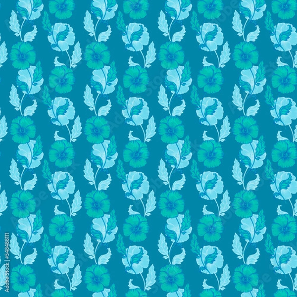 Fototapeta Seamless patterns Pansies watercolor flowers, botanical illustration for background, wallpaper, fabric