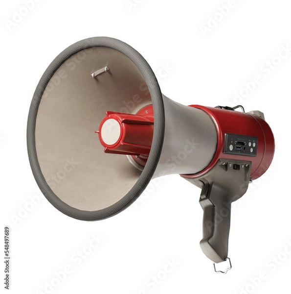 Fototapeta Electronic megaphone isolated on white background with Clipping Path. Loud-speaking device