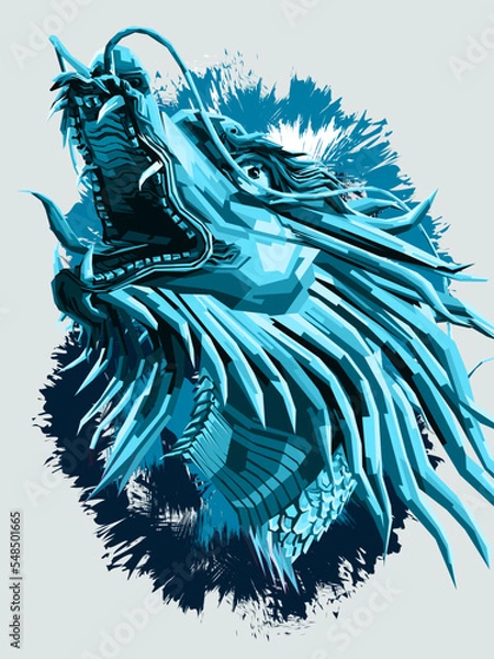 Fototapeta Blue Dragon Head vector Illustration