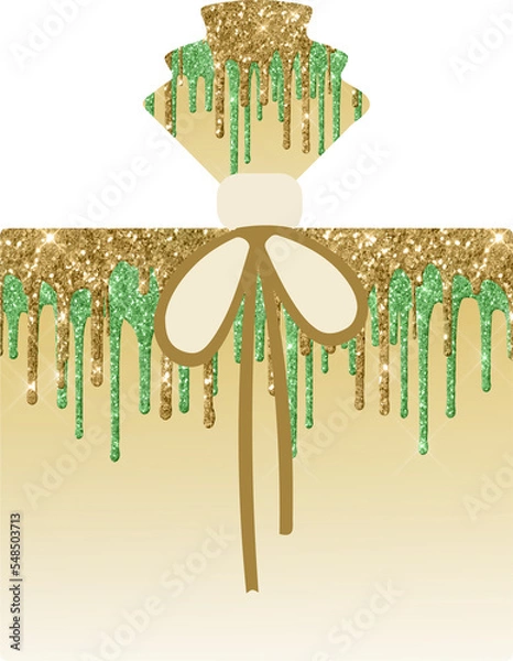 Obraz Gold & Green Glitter Gift Box Present